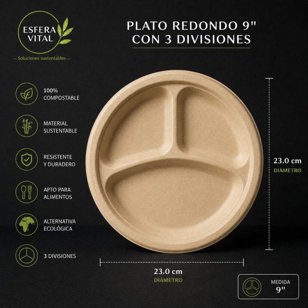 Plato Redondo 9" con 3 Divisiones