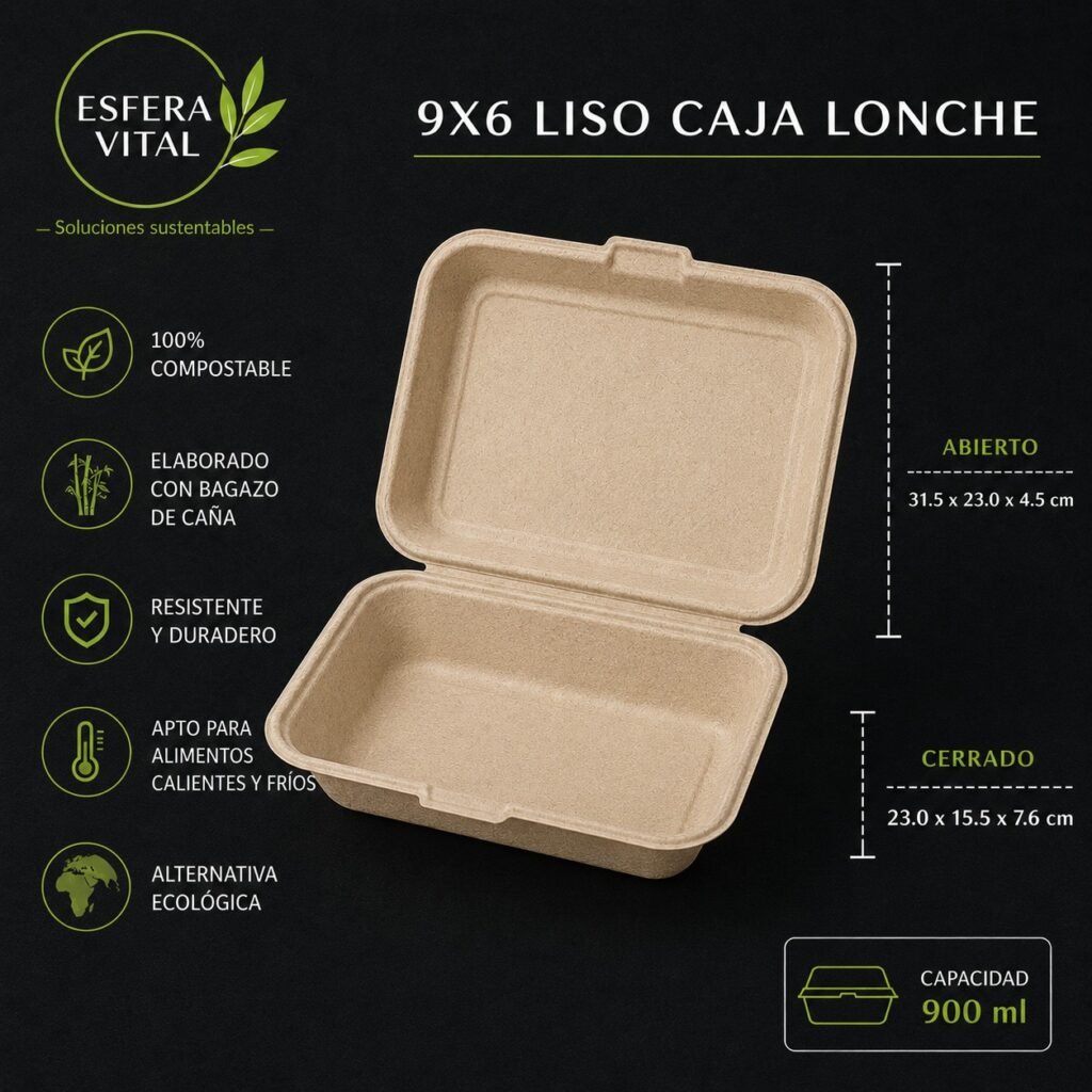 Contenedor 9x6 Liso Caja Lonche (900ml)