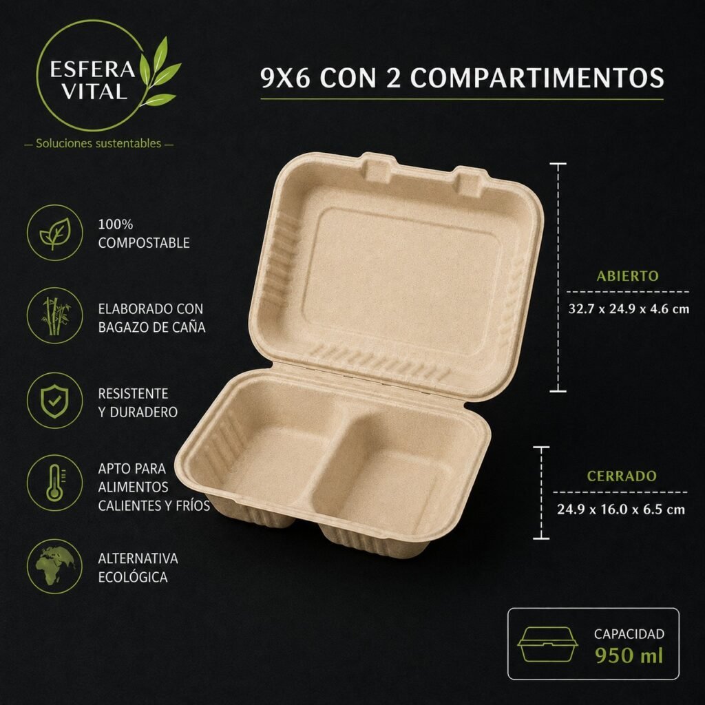 Contenedor 9x6 con 2 Compartimentos (950ml)