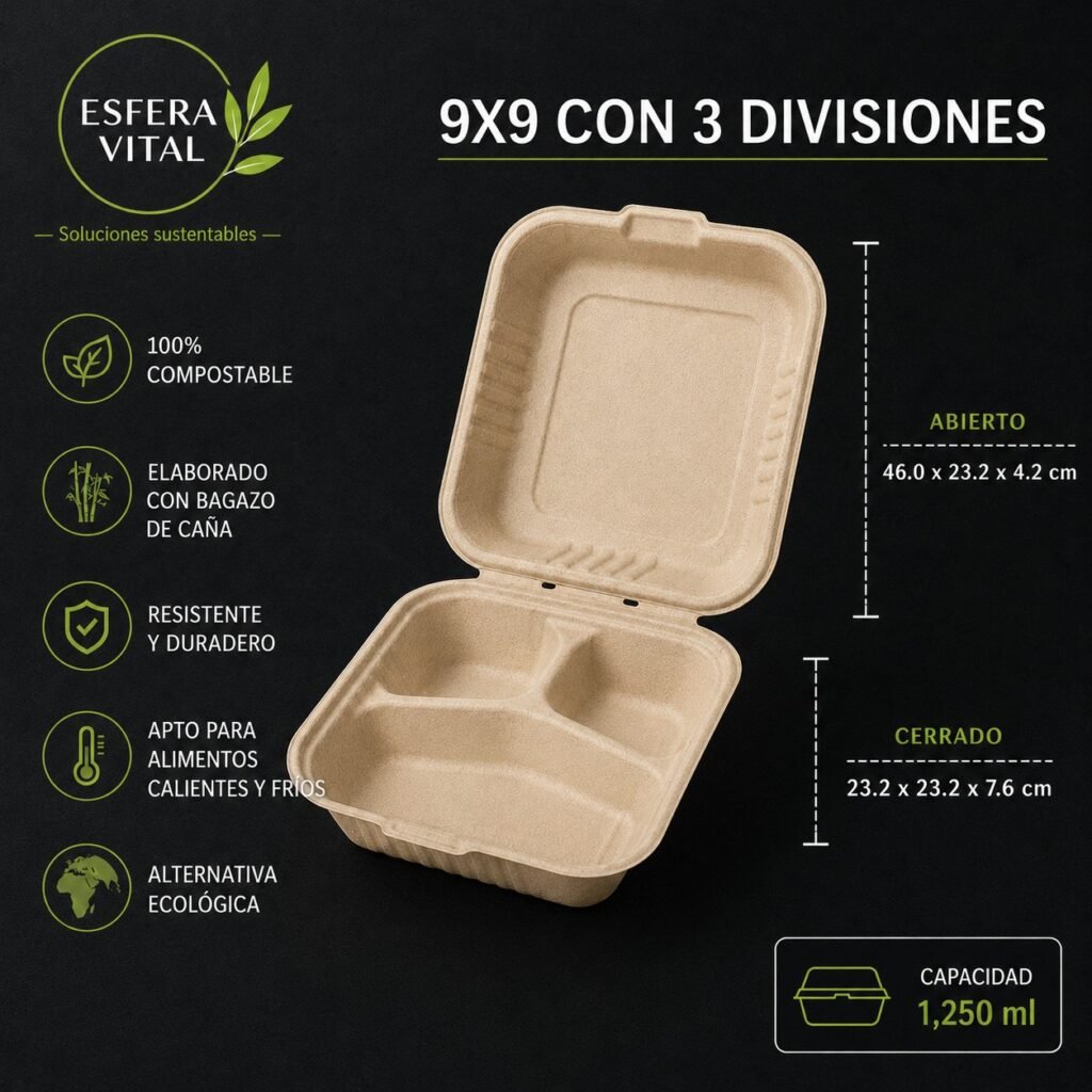 Contenedor 9x9x3 con Compartimentos (1,250ml)